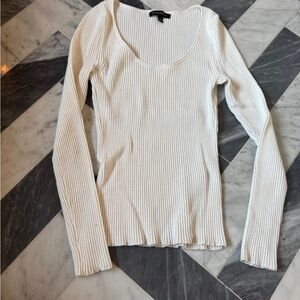White Ribbed Long Sleeve Sweater